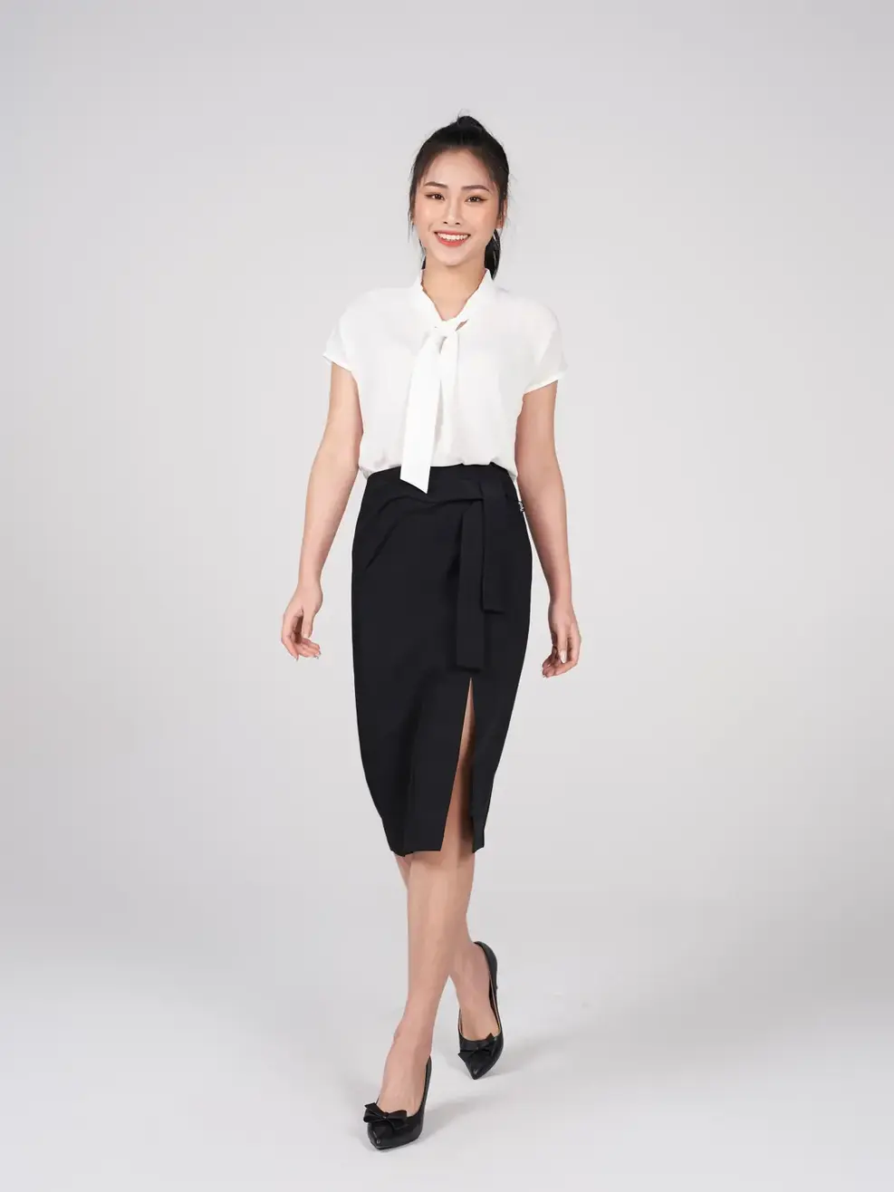 Chân váy nữ thắt vạt hông - Đen - S