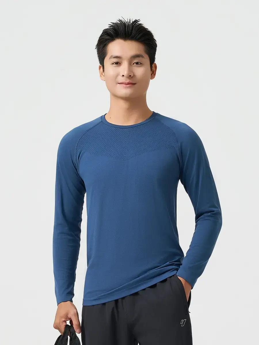 Áo Phông Dài Tay Nam Dệt Kẻ Ngực - Navy 005 - M