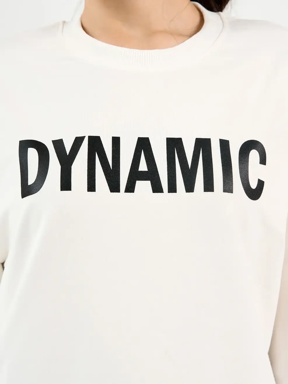 Bộ nữ nỉ in DYNAMIC - Trắng phối đen - S