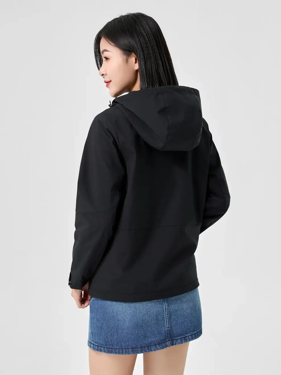 Áo Khoác Nữ Mũ Liền Lót Lông - Đen - XL