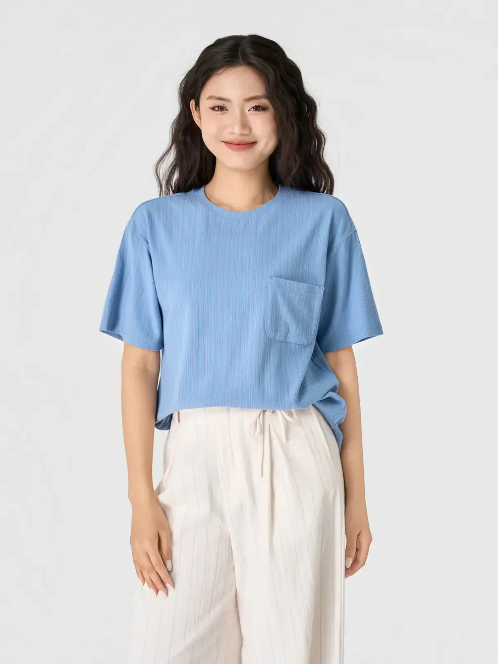 Áo Phông Dáng Suông Túi Ngực - Xanh 036 - S