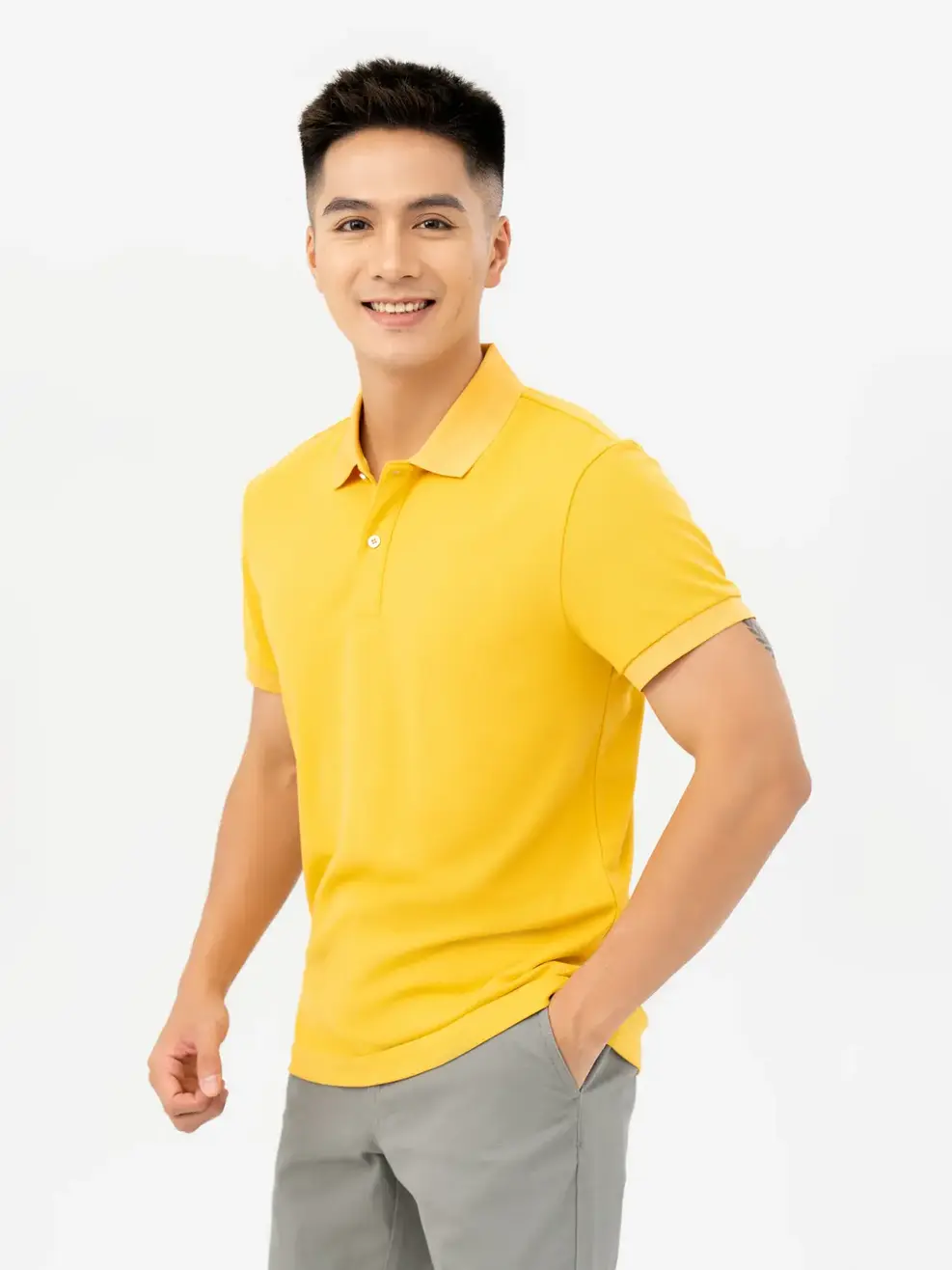 Polo Nam Cafe Dệt Tổ Ong Basic - Vàng - M