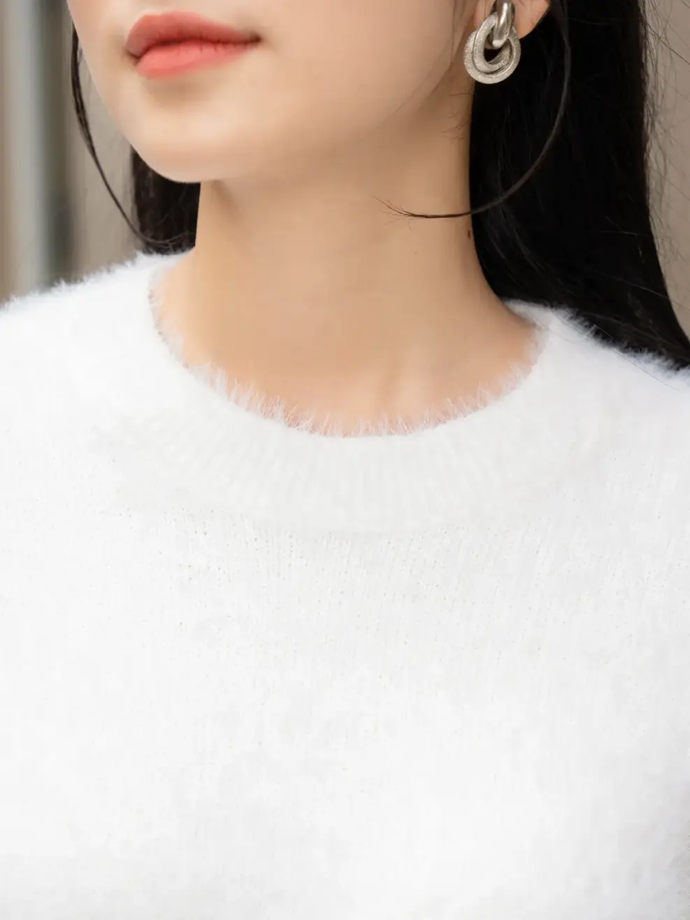 Áo len nữ lông thỏ kiểu dáng thoải mái - Trắng - F