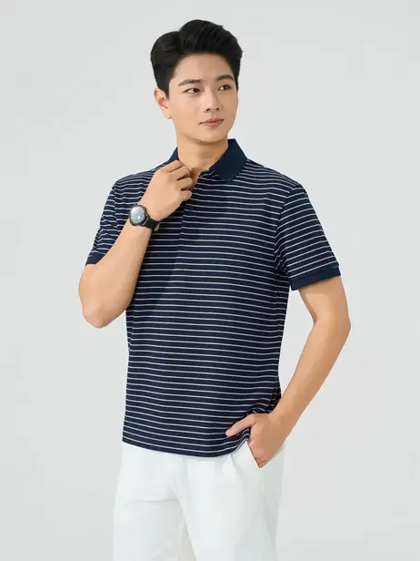 Áo Polo Nam Regular Họa Tiết Kẻ Ngang