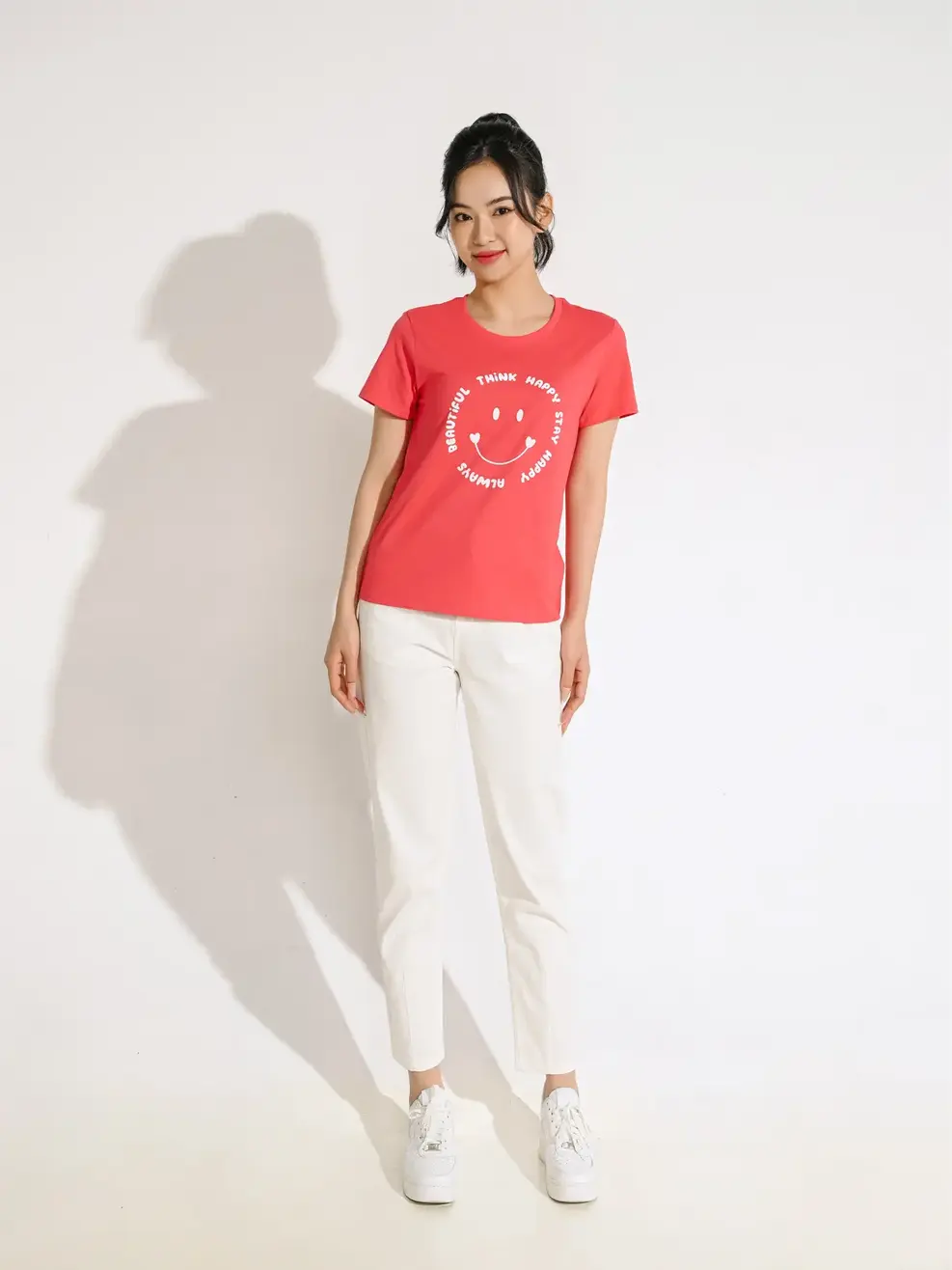 Áo Tshirt nữ in think happy - Hồng - S
