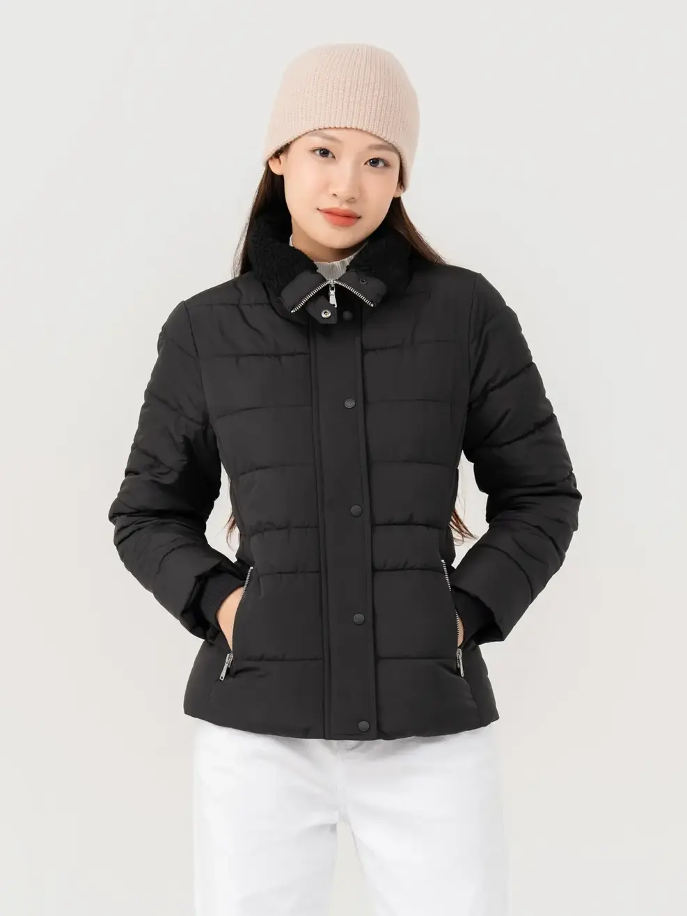 Phao Vip Nữ Dáng Ôm Cổ Phối Lông      - Đen - S