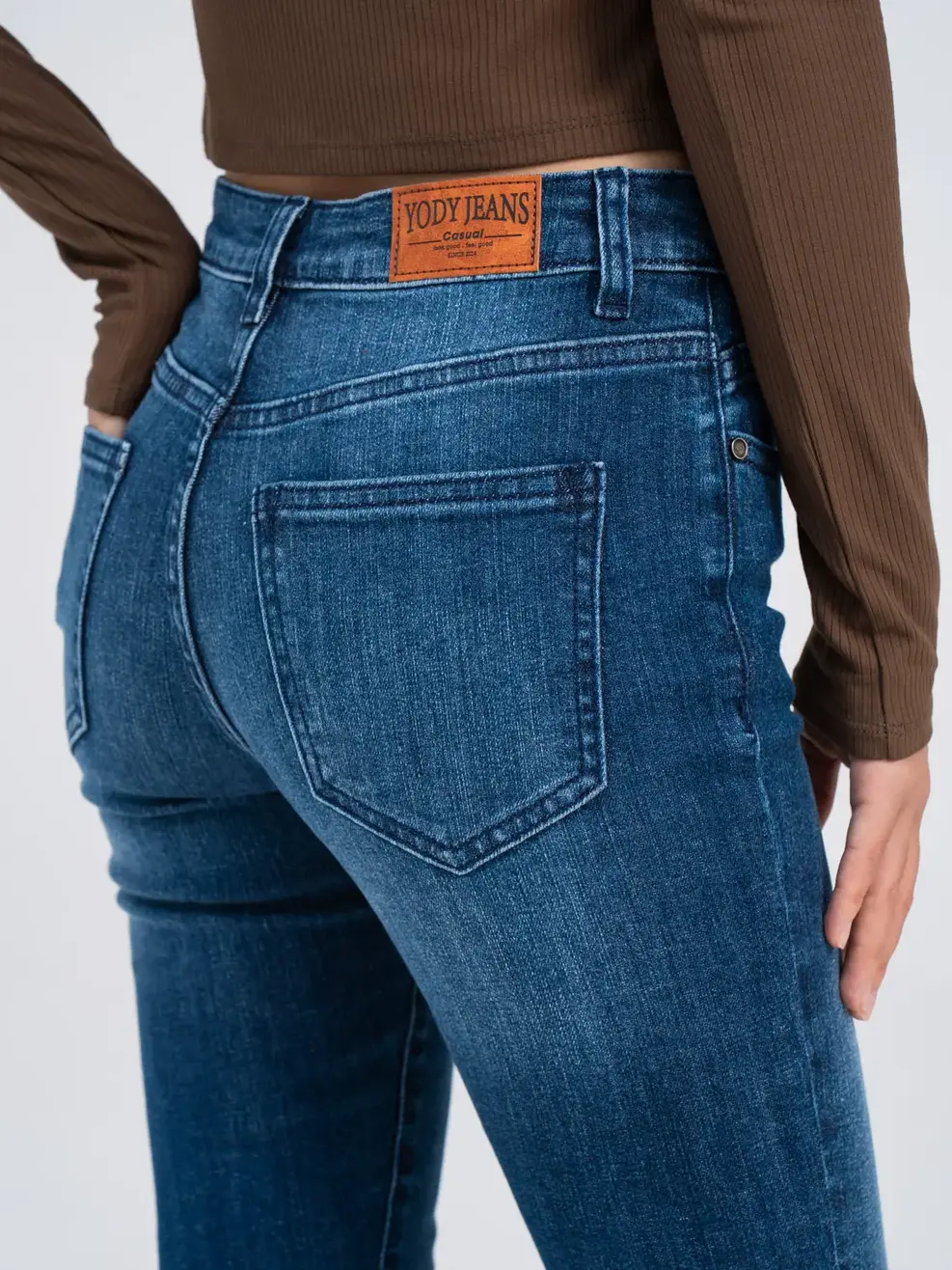 Quần jeans nữ skinny túi đồng hồ chéo - Xanh đậm