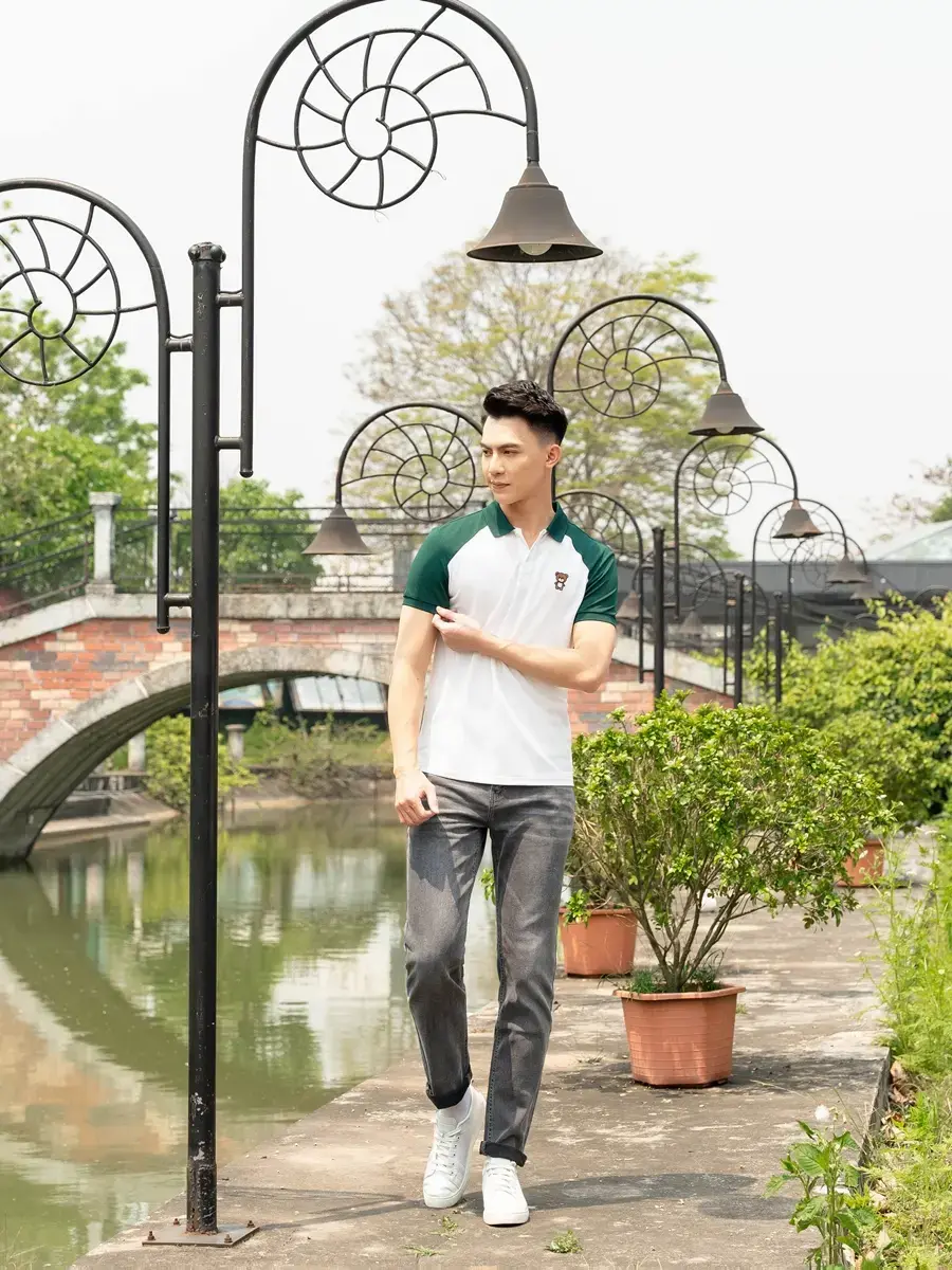 Polo nam café gia đình gấu - Xanh rêu - 4XL