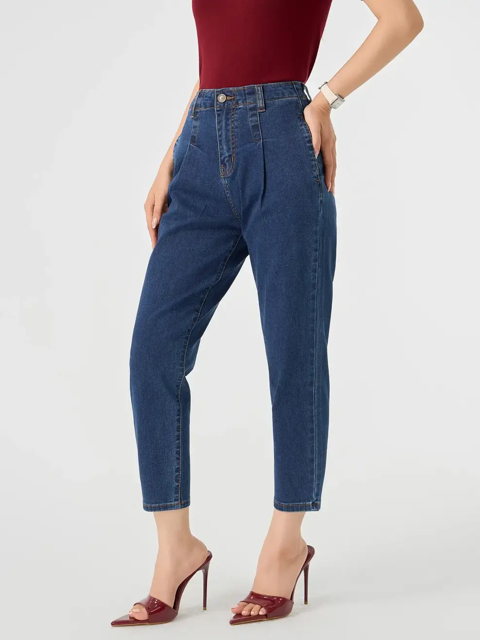 Quần Jeans Baggy Cạp Liền Co Giãn (QJN3076) - Màu chàm 001 - 25