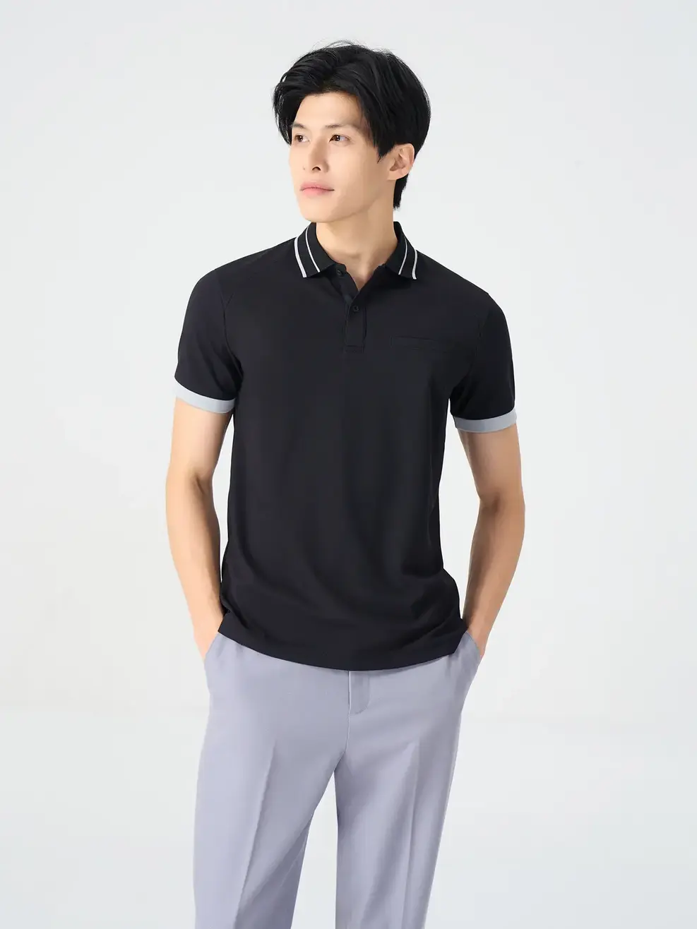 ÁO POLO NAM CAN VAI TÚI CƠI - Đen - M