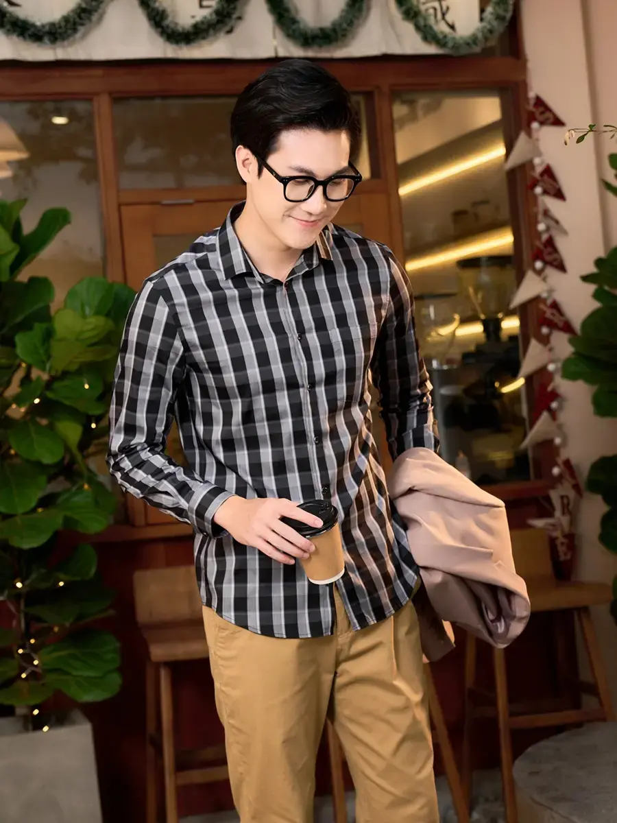 Sơ mi nam dài tay kẻ Bambo - Kẻ đen - L