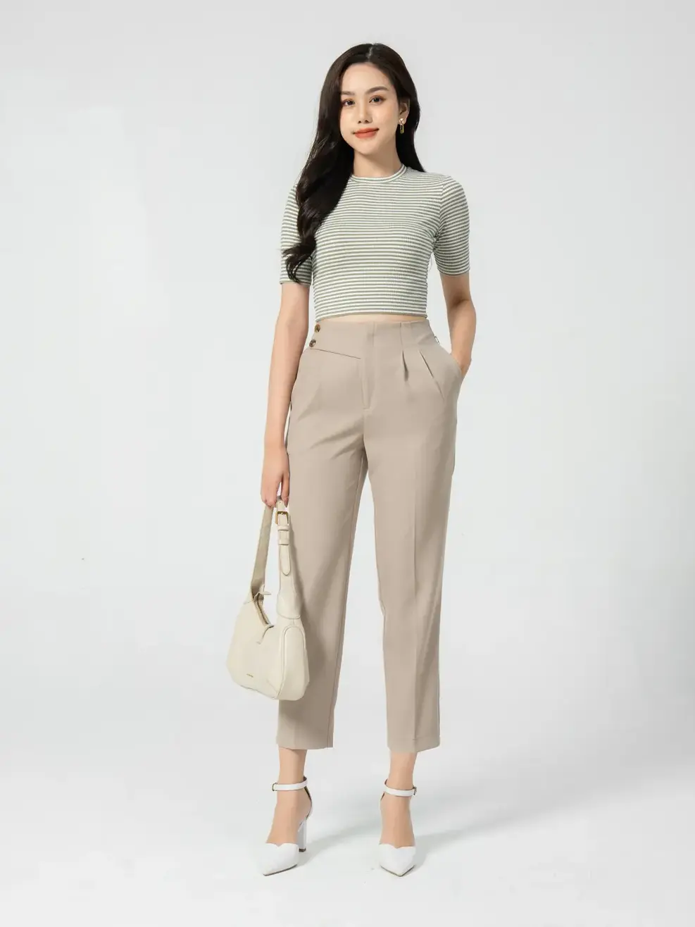 Quần âu nữ baggy cạp cap - Be - S