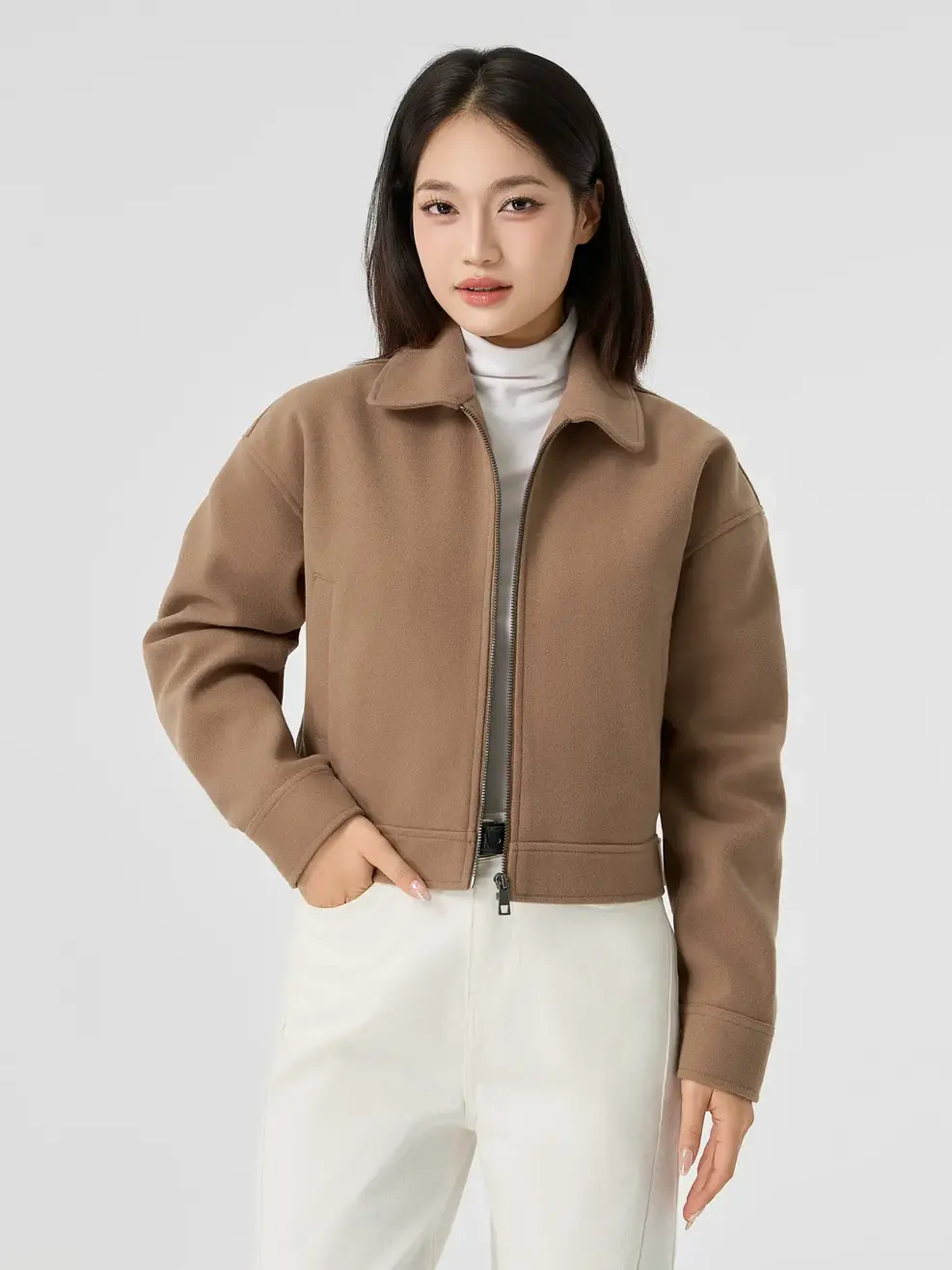 Áo Khoác Nữ Dạ Cổ Đức Đai Cài Cá Tính - Nâu 148 - S