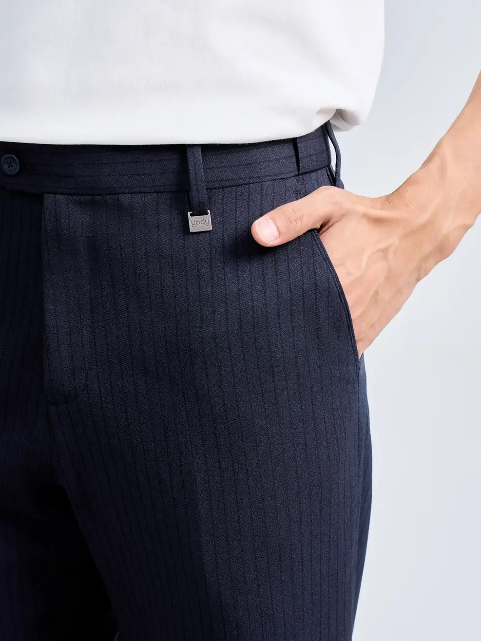 Quần Âu Nam Cạp Di Động Kẻ Sọc - Tím than - 29