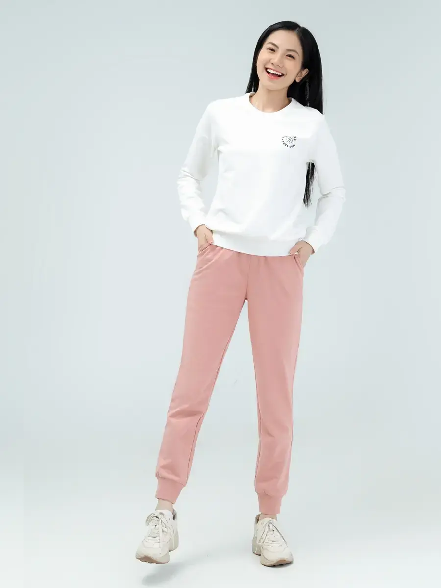 Bộ nữ in logo - Trắng hồng - L
