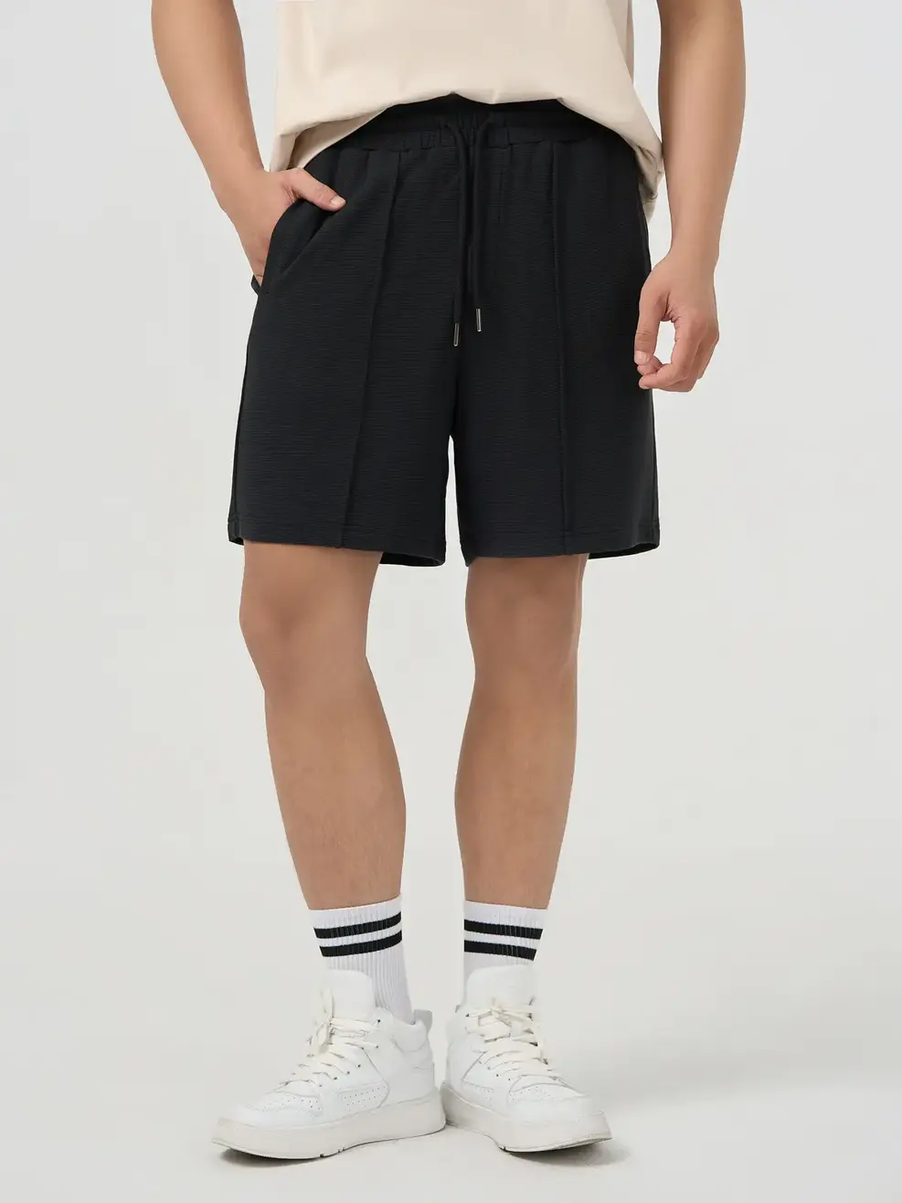 Quần Shorts Nam Mí Nổi Thân Trước - ĐEN 002 - M