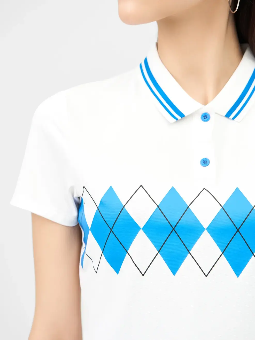 Polo Nữ Bạc Hà Quả Trám - Trắng phối xanh lam - S