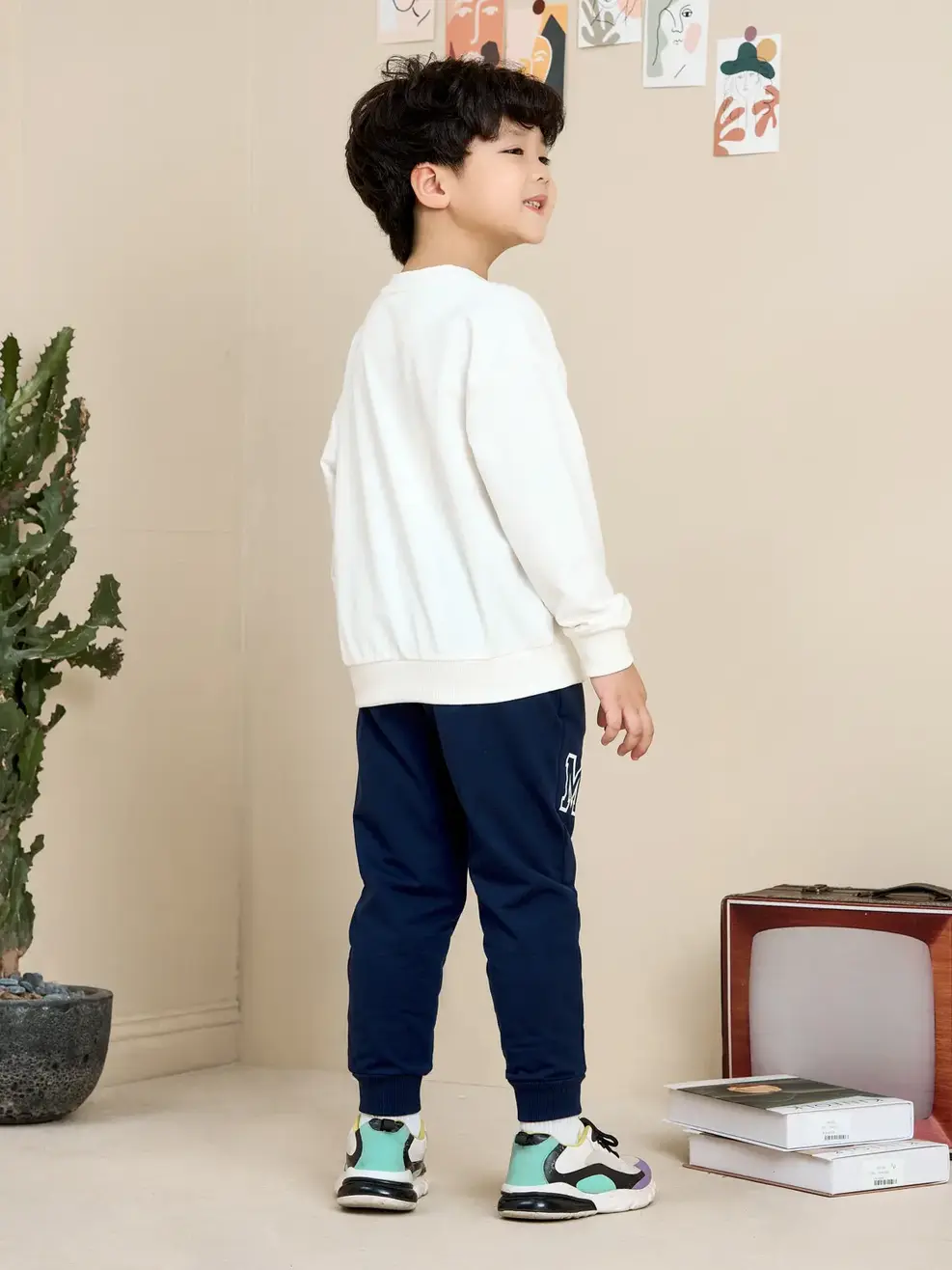 Bộ đồ kid in mặt cười - Trắng phối navy. - 2