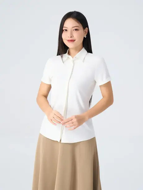 Sơ Mi Cộc Tay Nữ Nơ Vê Vải Knit