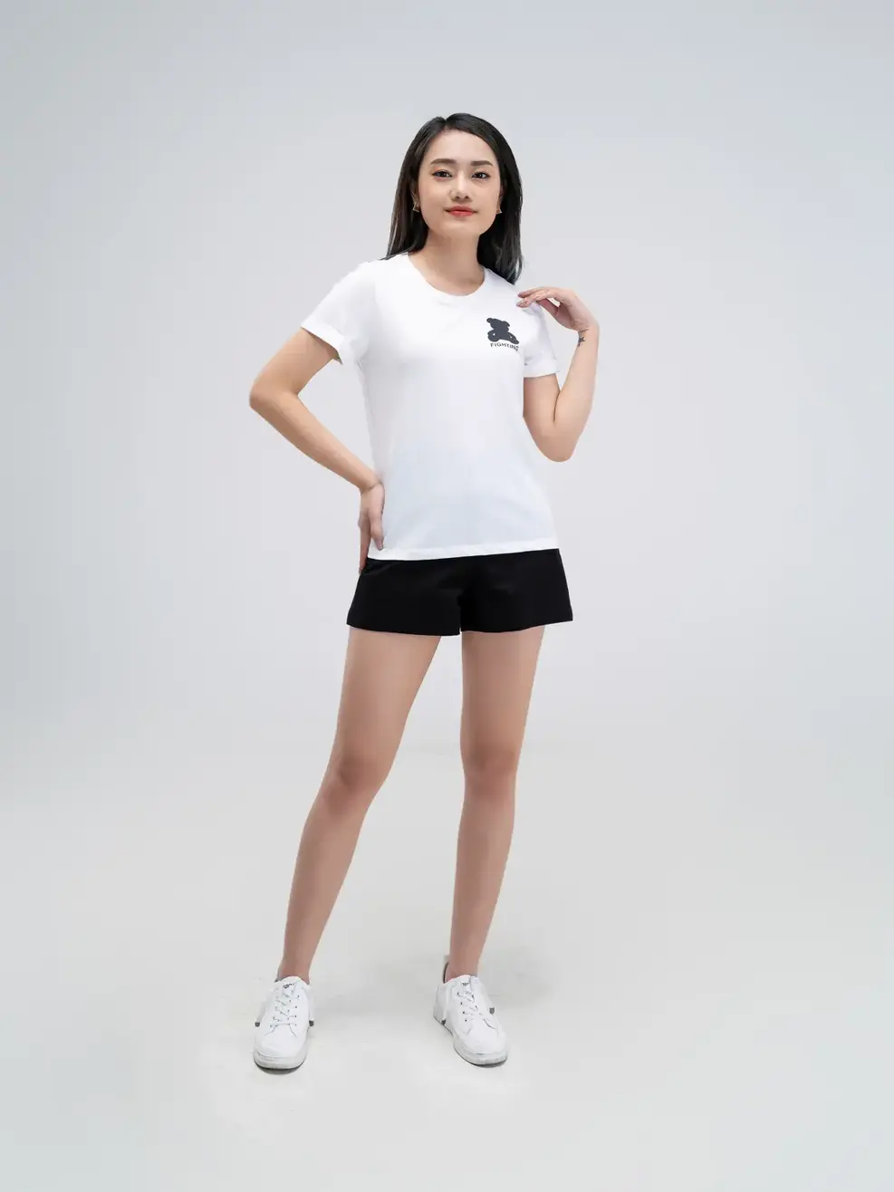 Áo thun nữ in gấu fighting - Trắng - XL