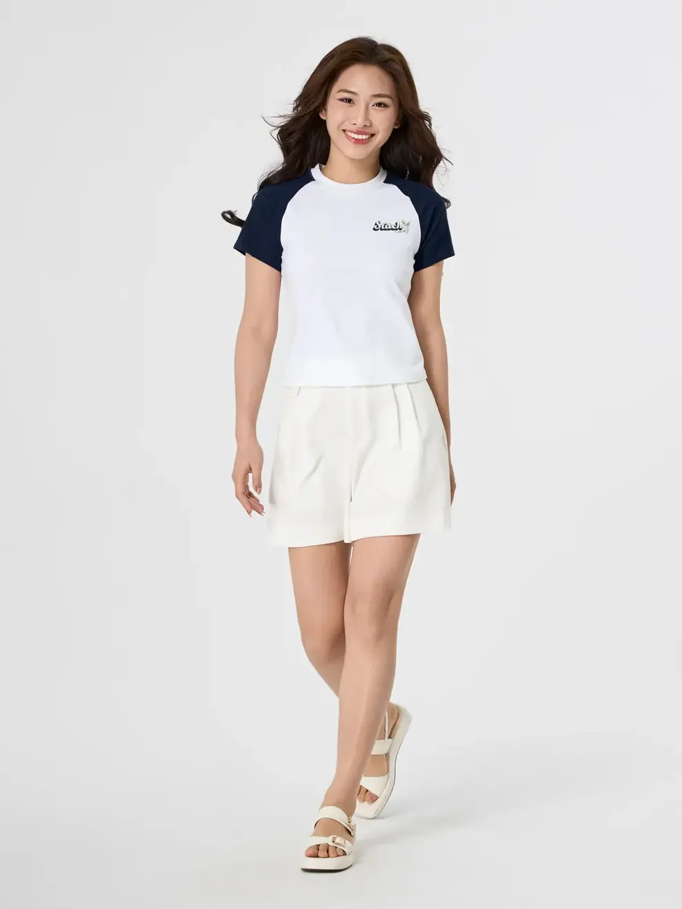 Áo Phông Nữ Tay Raglan Sun Sea Stitch - Trắng 001 - S