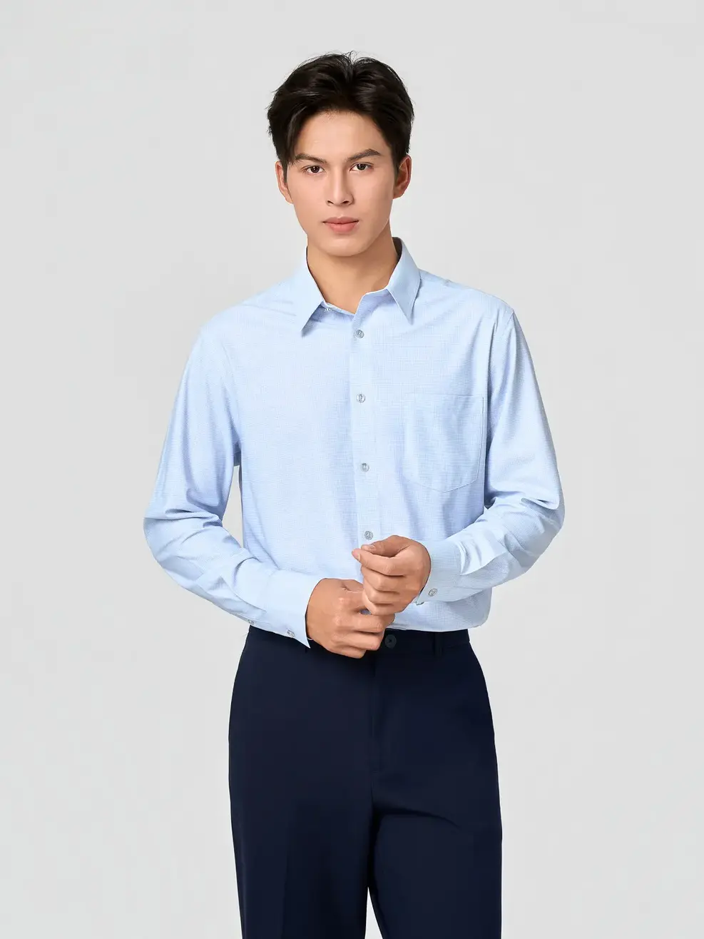 Áo Sơ-mi nam dài tay kẻ caro cao cấp - Kẻ Xanh Da Trời 187 - M