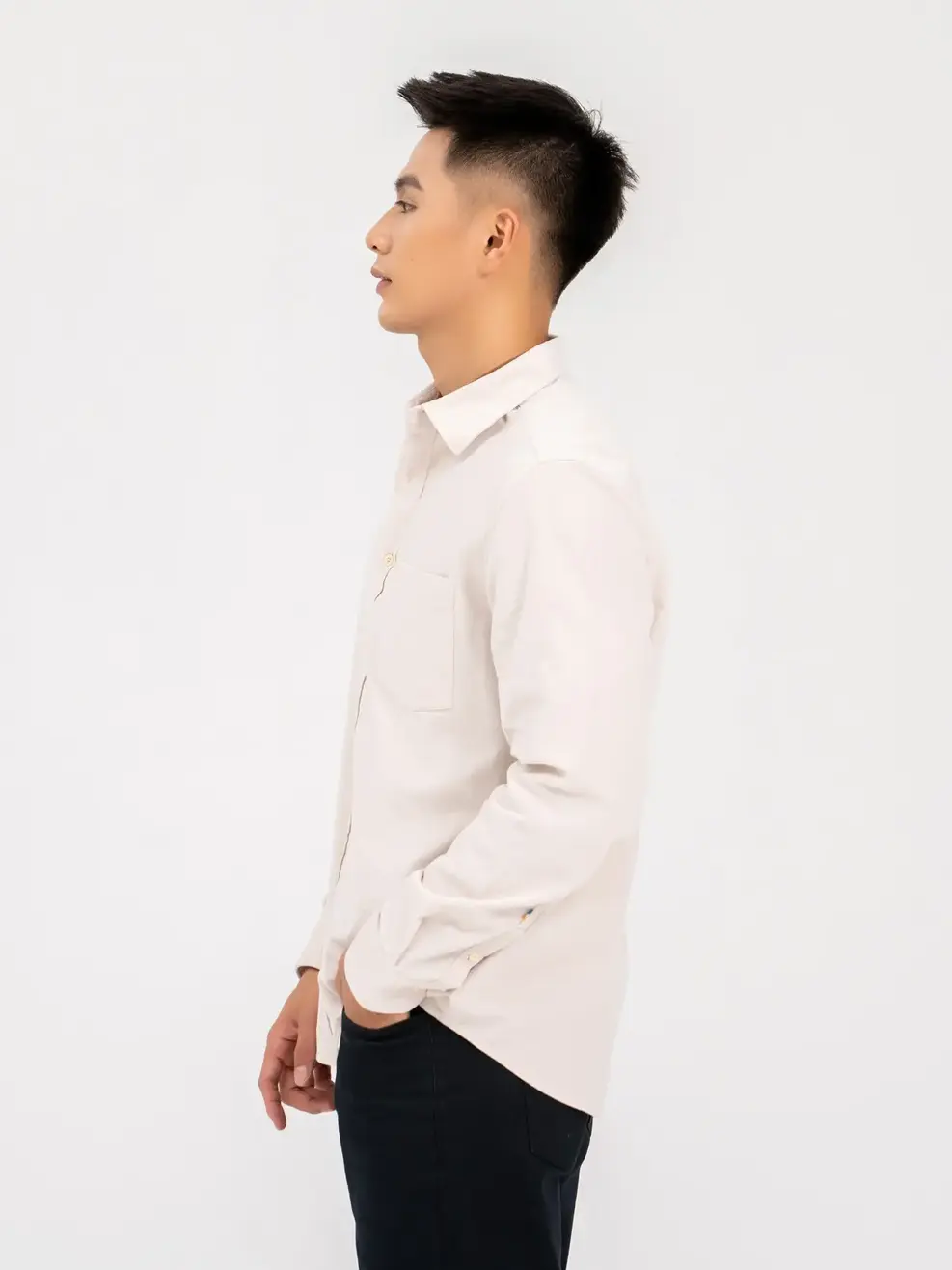 Sơ Mi Dài Tay Nam Nhung Cúc Nổi - Be sáng - M