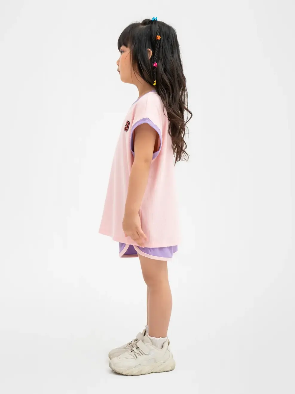 Đồ Bộ Kid Tay Chờm Thêu Logo - Tím Hồng - 2