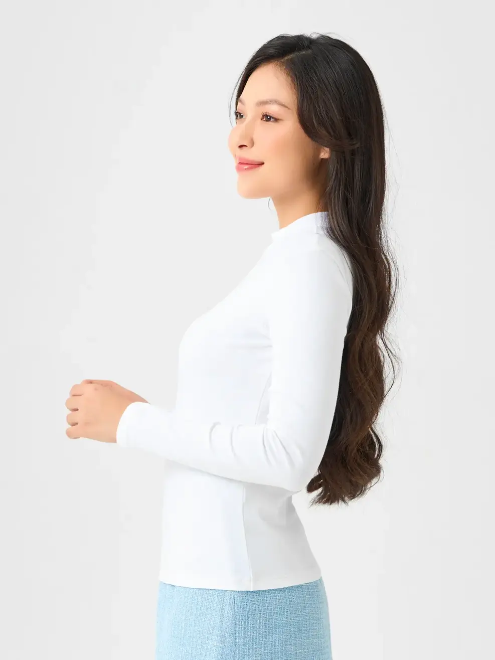 Áo Thu Đông Nữ Rip Cổ 3cm - Trắng - S