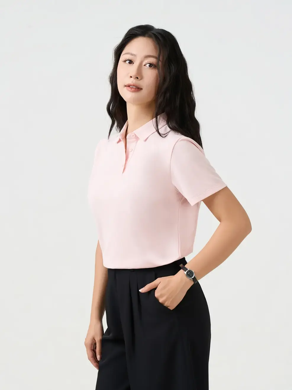 Áo Polo Nữ Regular Cổ Ép Có Xẻ Tà - Hồng 082 - S