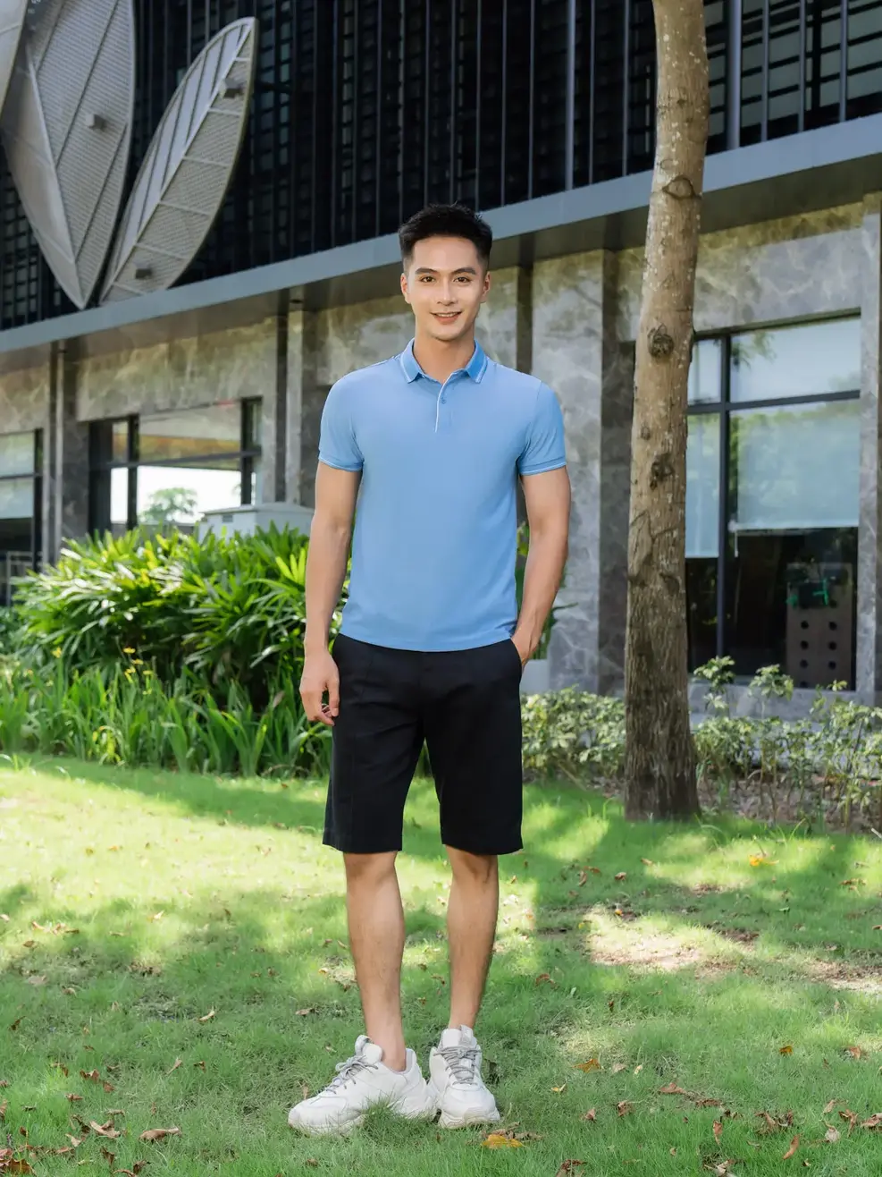 Áo polo nam airycool phối nẹp - Xanh lơ - L
