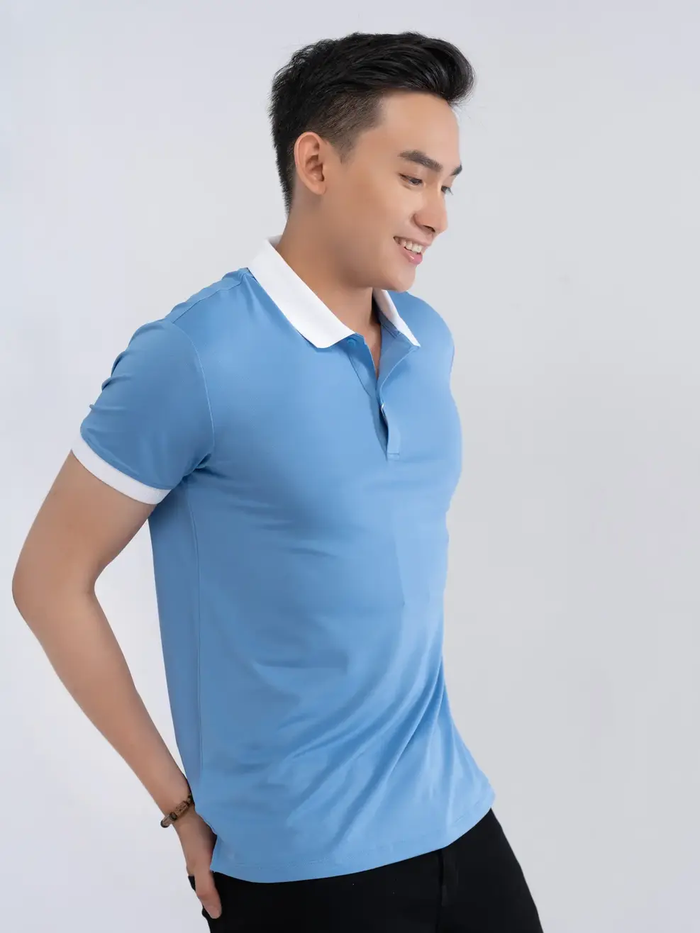 Polo nam coolmax phối bo - Xanh Biển - M