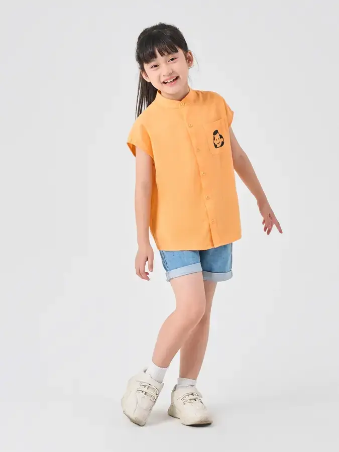 Sơ Mi Kid In Hình Tay Liền - Cam - 4-5
