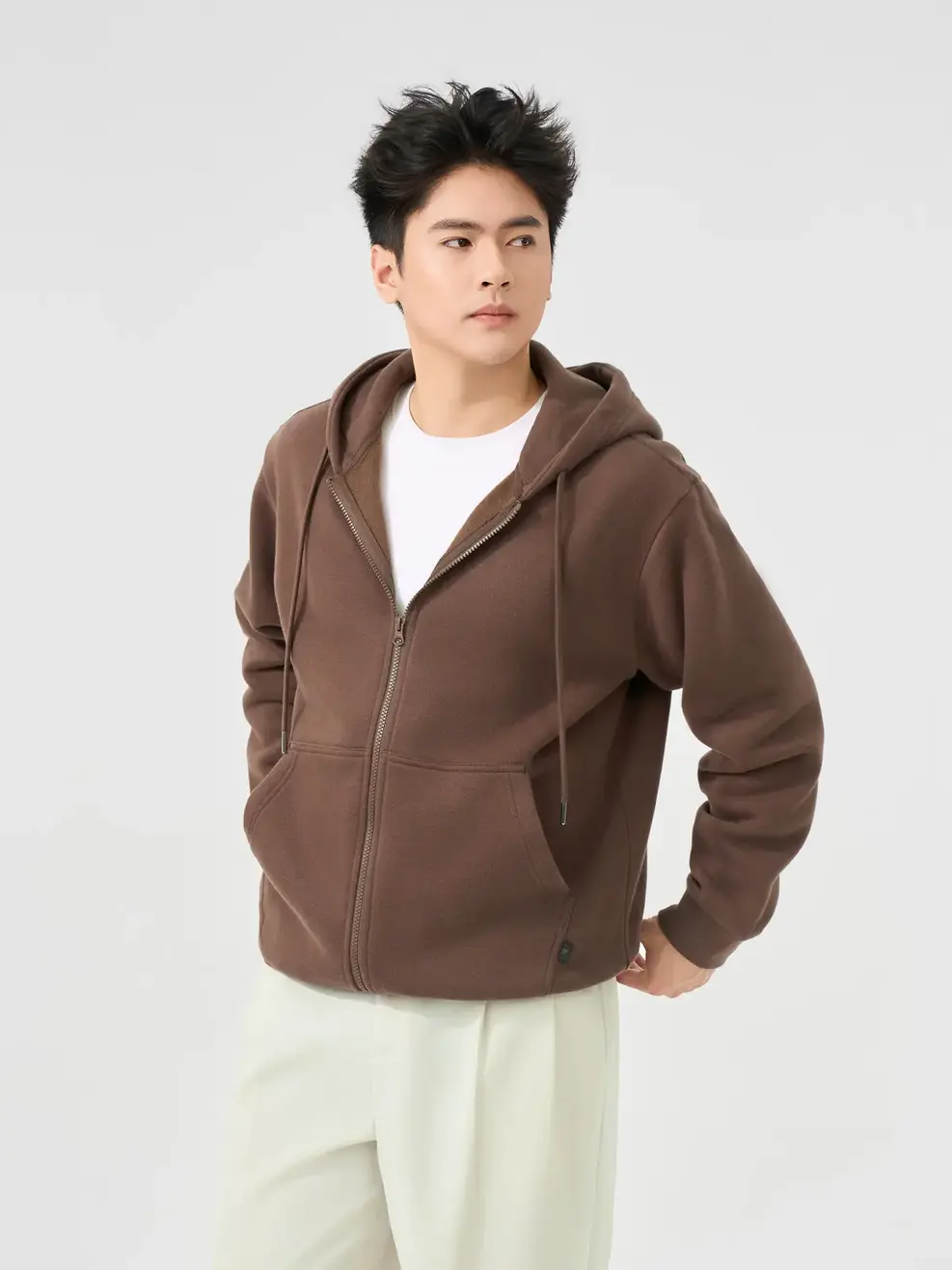 Áo Nỉ Mũ Nam Basic Khóa Hai Đầu - Nâu 064 - M