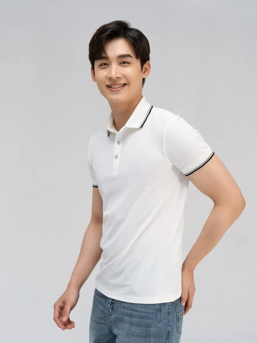 Áo polo nam airy cool bo kẻ - Trắng kem - 4XL