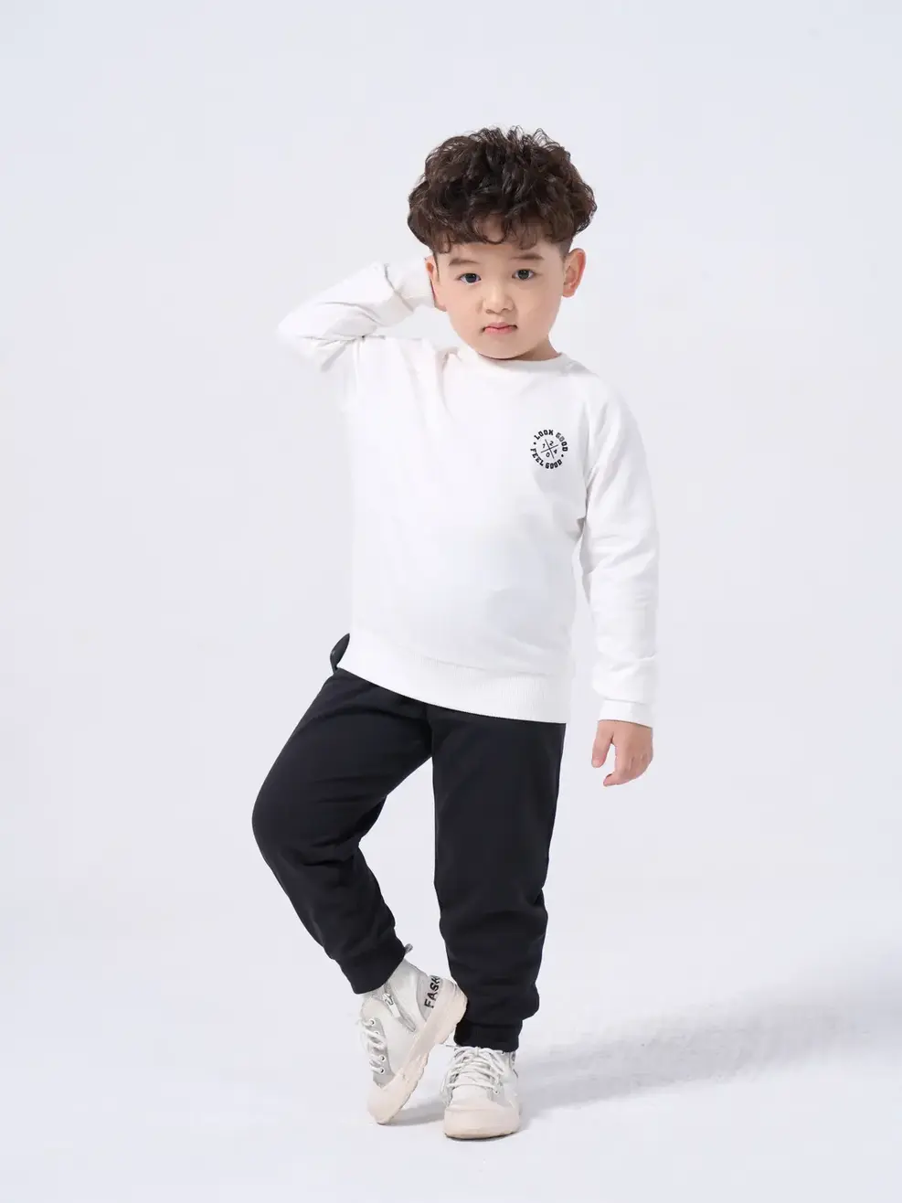 Bộ nỉ kid in logo - Trắng đen - 4