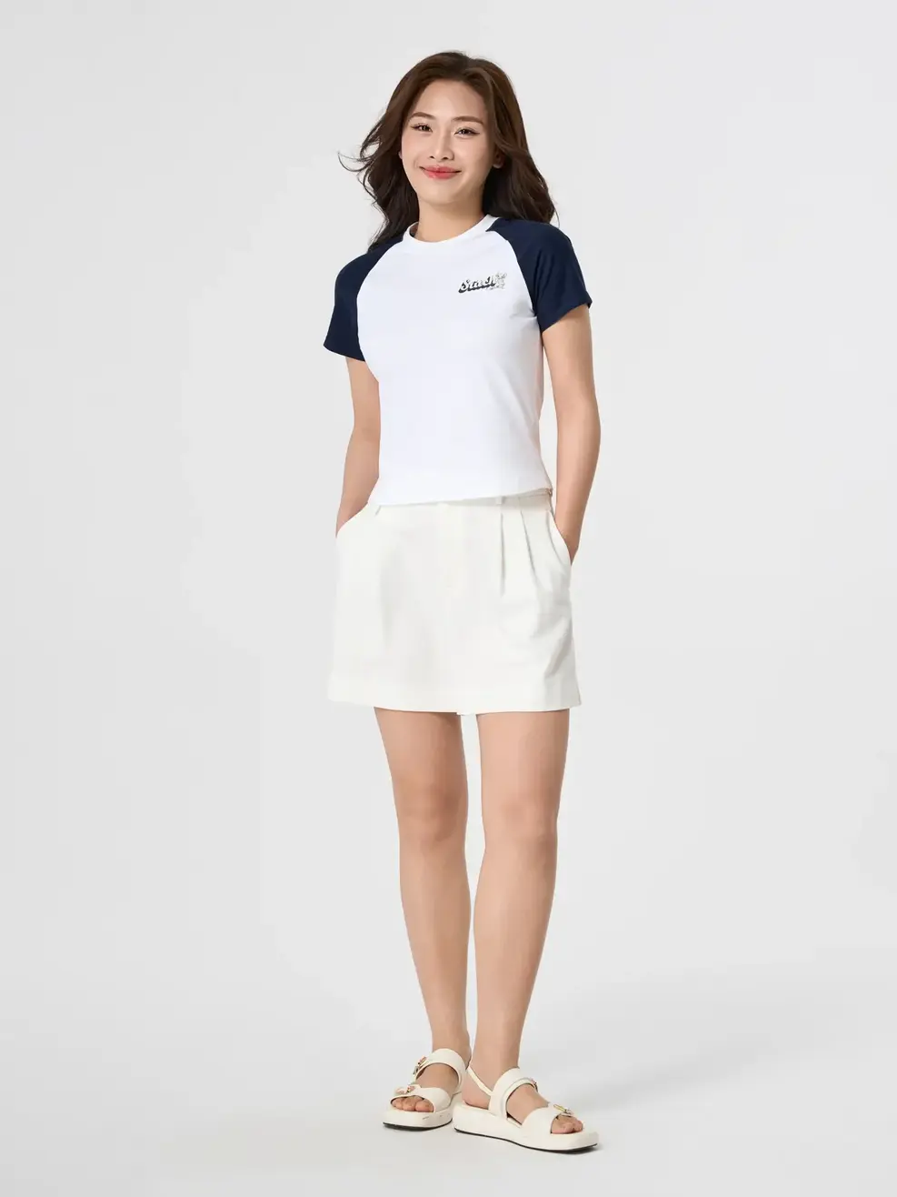 Áo Phông Nữ Tay Raglan Sun Sea Stitch - Trắng 001 - S