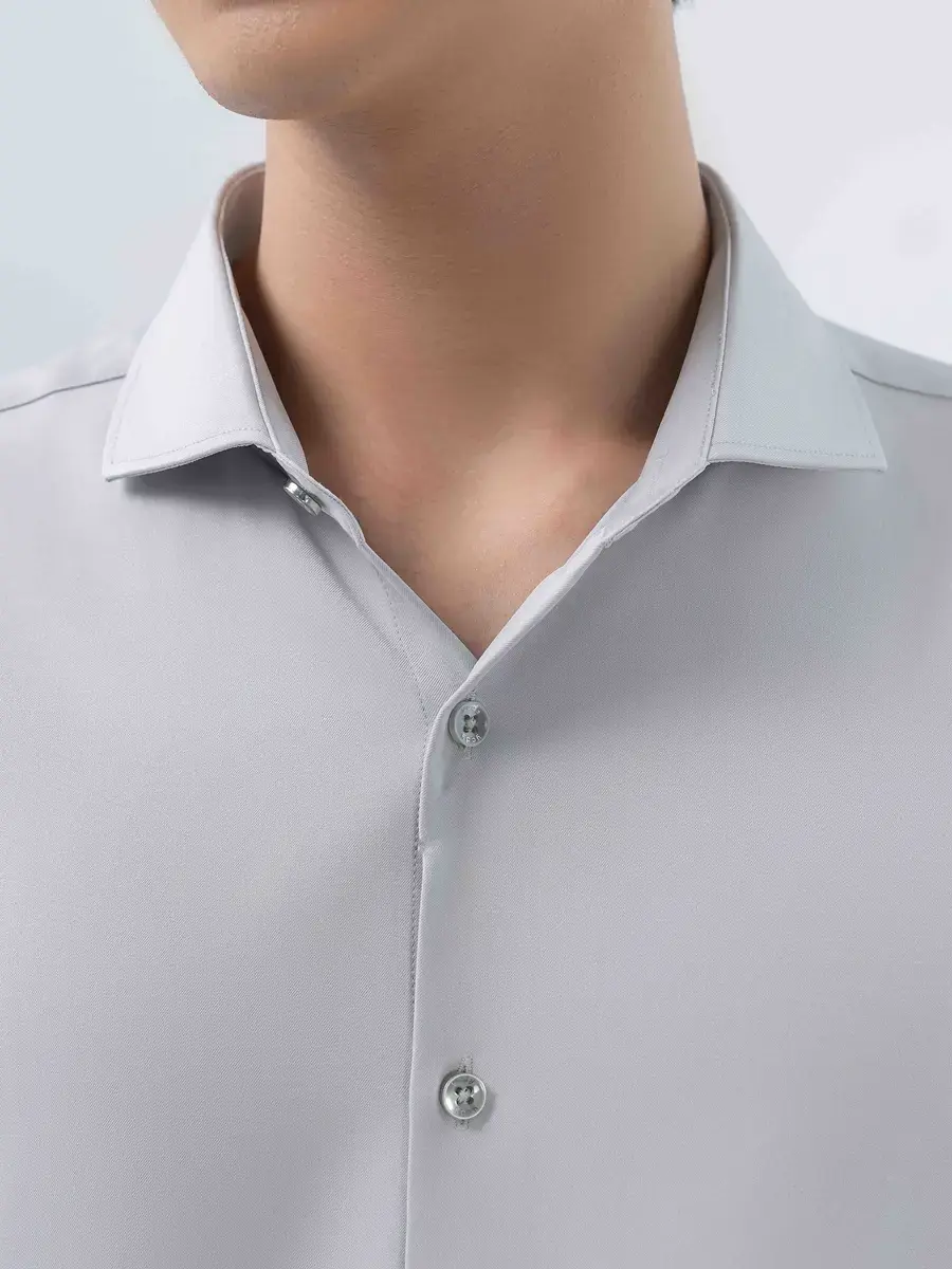 Sơ Mi Nam Cộc Tay Nano Phối Cổ - Ghi - M