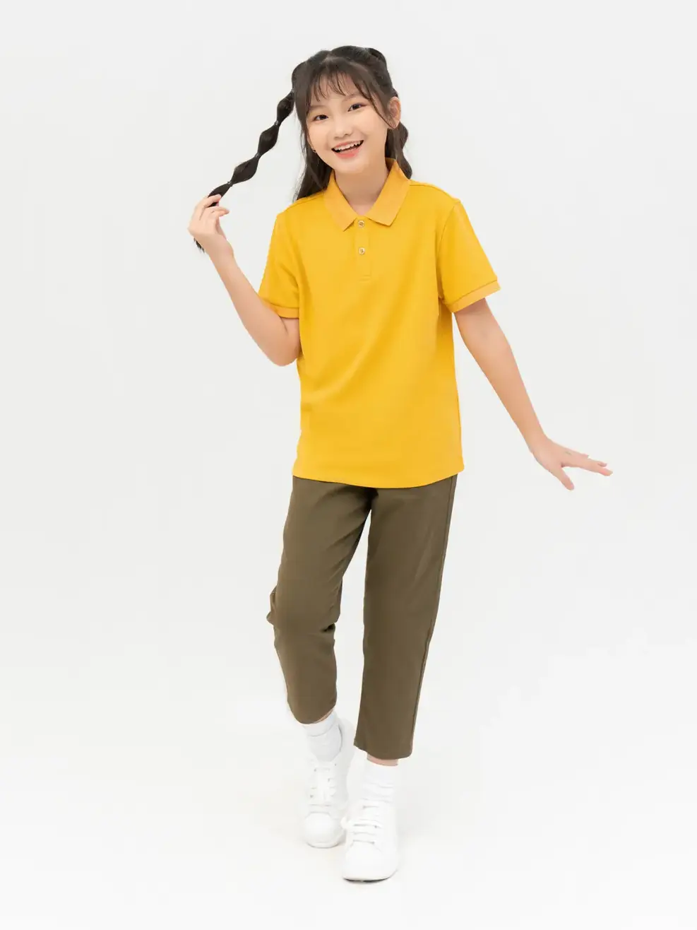 Polo Trẻ Em Cafe Dệt Tổ Ong Basic - Vàng - 14