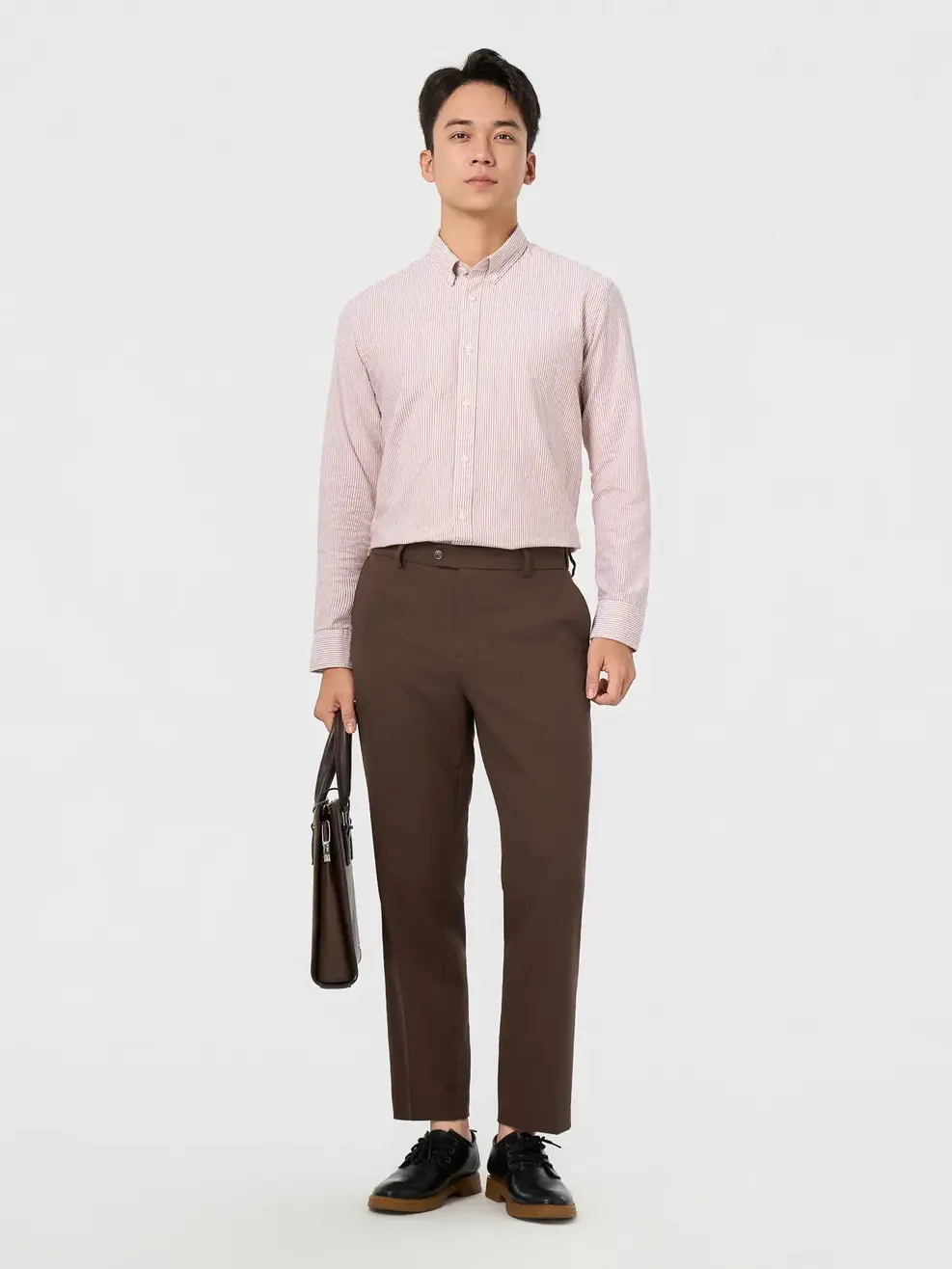 Áo Sơ-mi nam oxford kẻ sọc - Kẻ nâu 103 - M