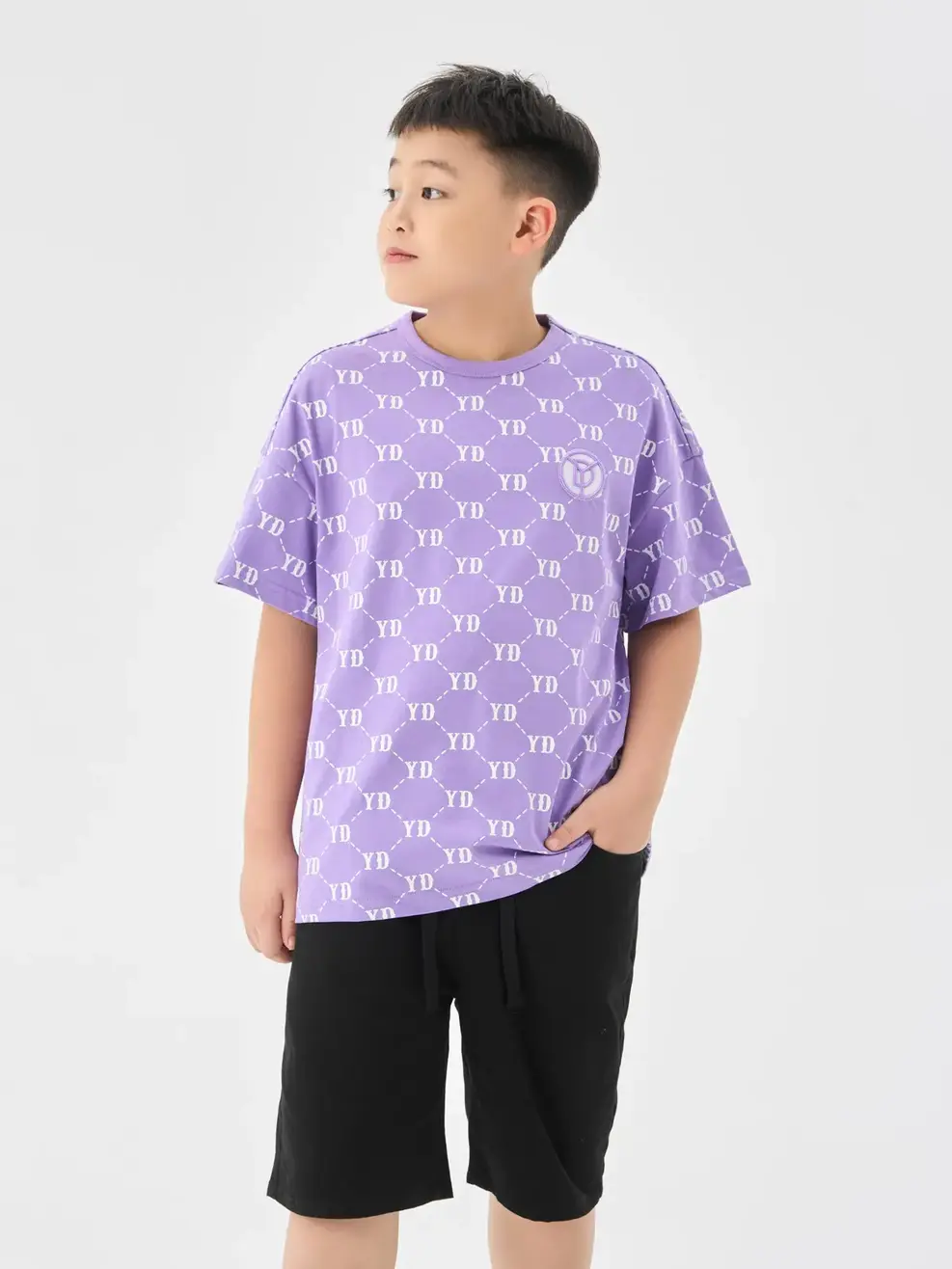 T-shirt Kid In Tràn Monogram Bột Ngô - Tím - 10