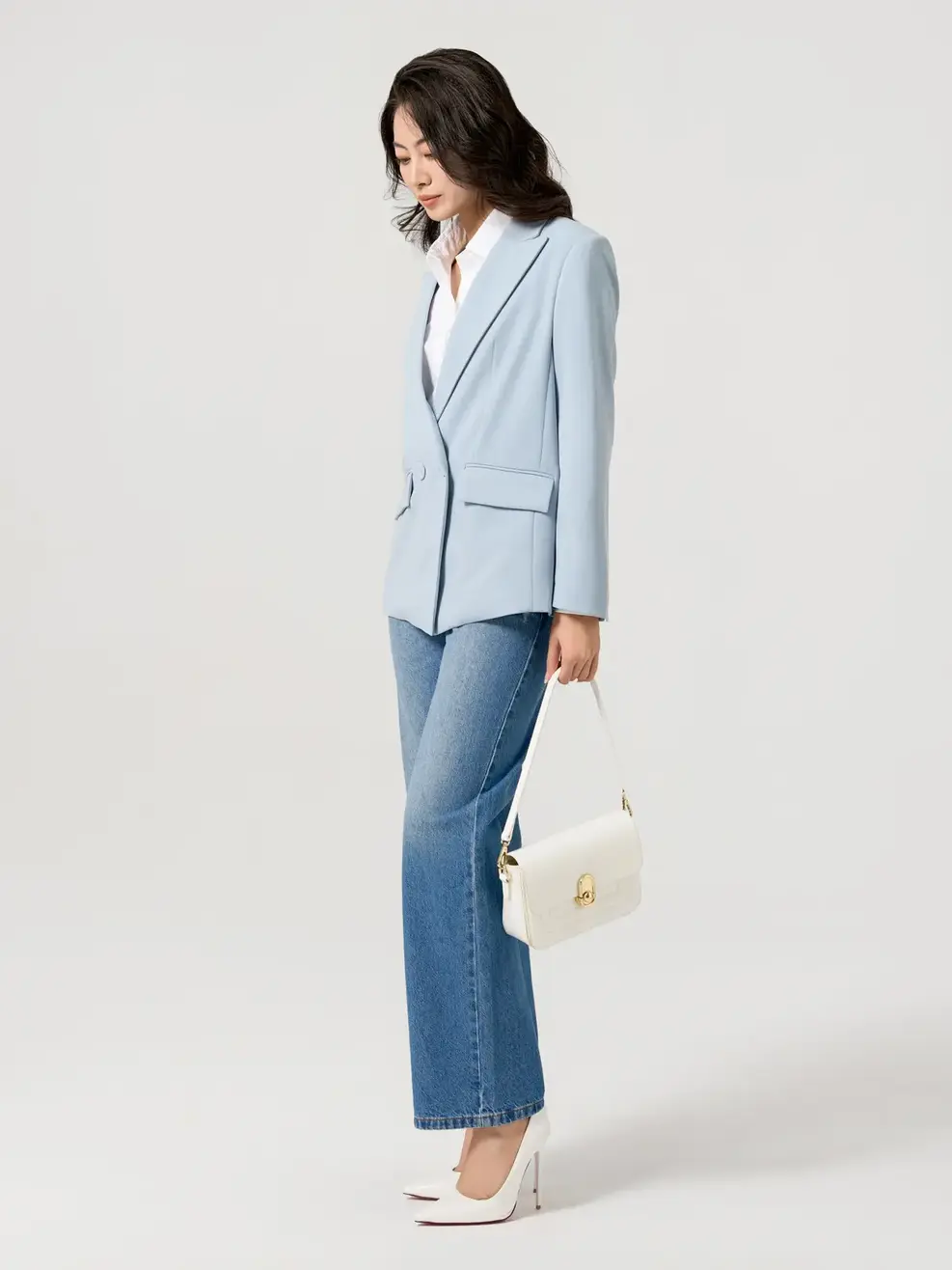 Vest Nữ Dáng Blazer Nắp Túi Xẻ Sau - Xanh lơ - S