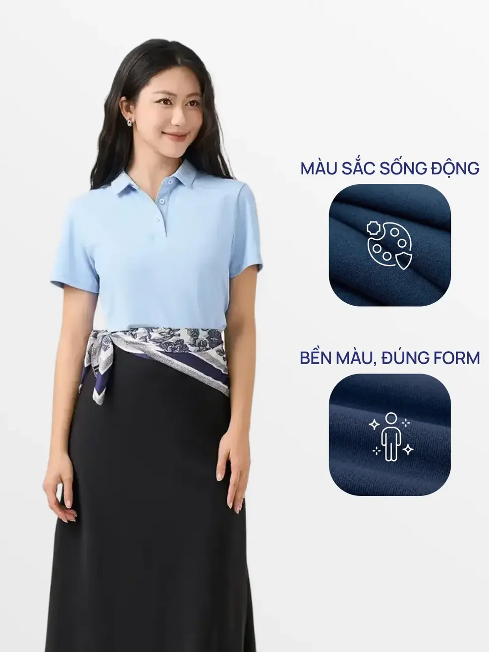 Áo Polo Nữ Regular Cổ Ép Có Xẻ Tà - XANH 012 - S