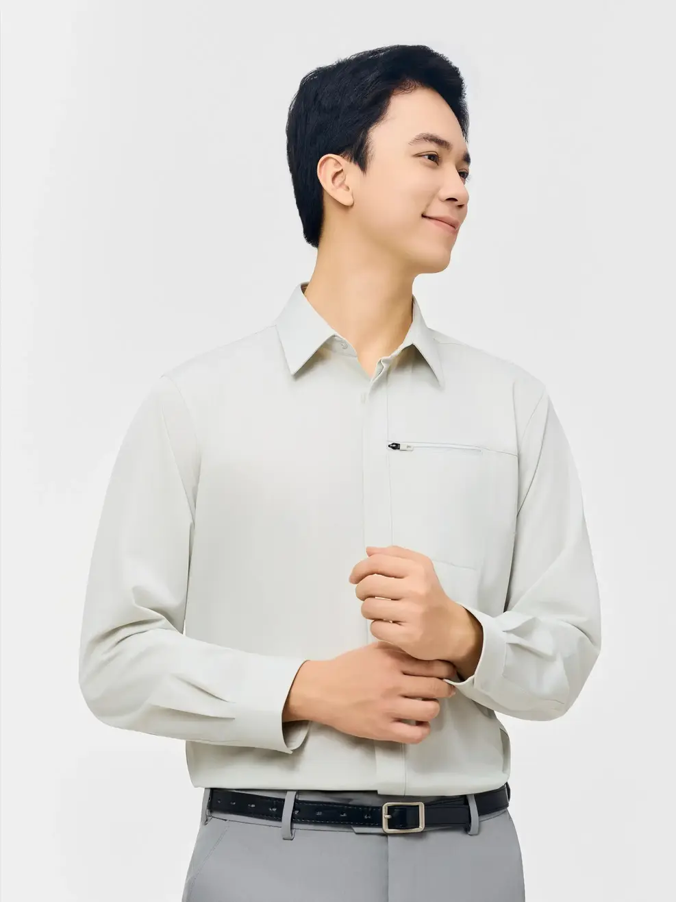 Áo Sơ-mi Nam Dài Tay Cao Cấp Túi Khóa Ngực - Xám 001 - M