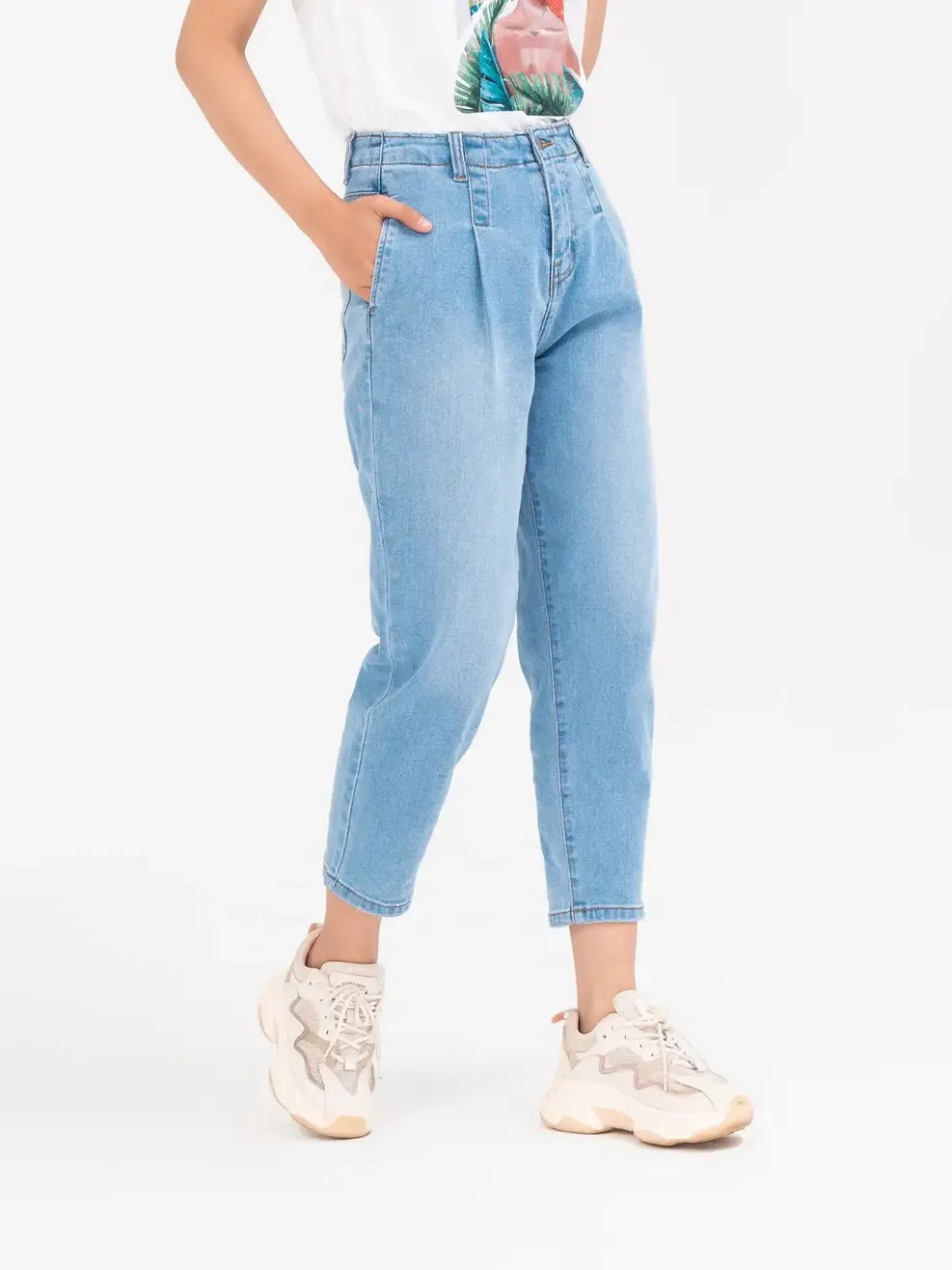 Jean nữ baggy cạp liền co giãn - Xanh nhạt - 31