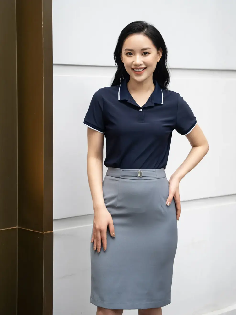 Áo Polo nữ Airycool bo quả trám - Navy - S
