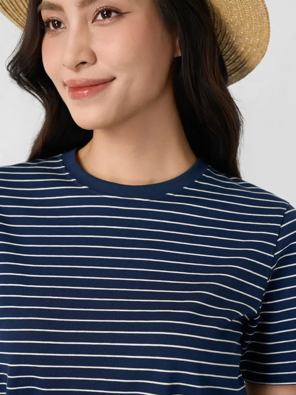 Áo Phông Nữ Regular Kẻ Ngang - Kẻ Tím Than 139 - S
