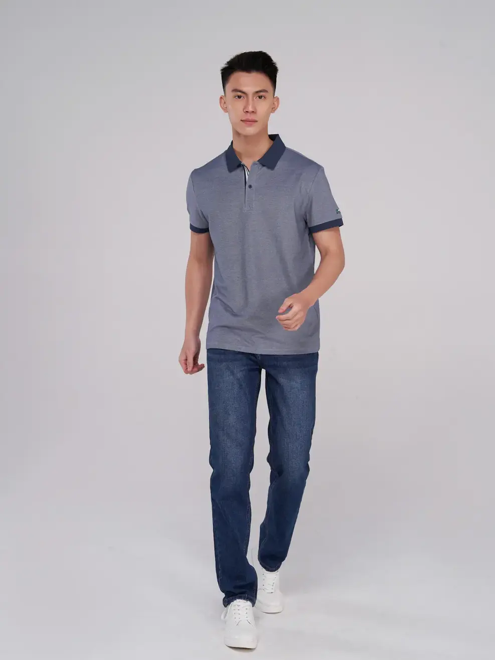 Áo polo nam mắt chim nẹp mix màu - Navy - M