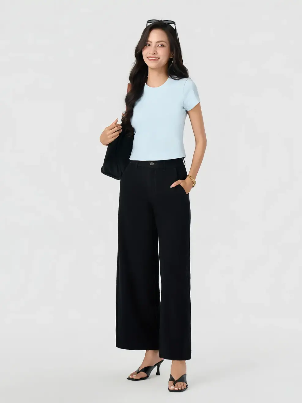 Áo Phông Nữ Slimfit Thun Rib Coton Mềm - Xanh Blue 131 - S