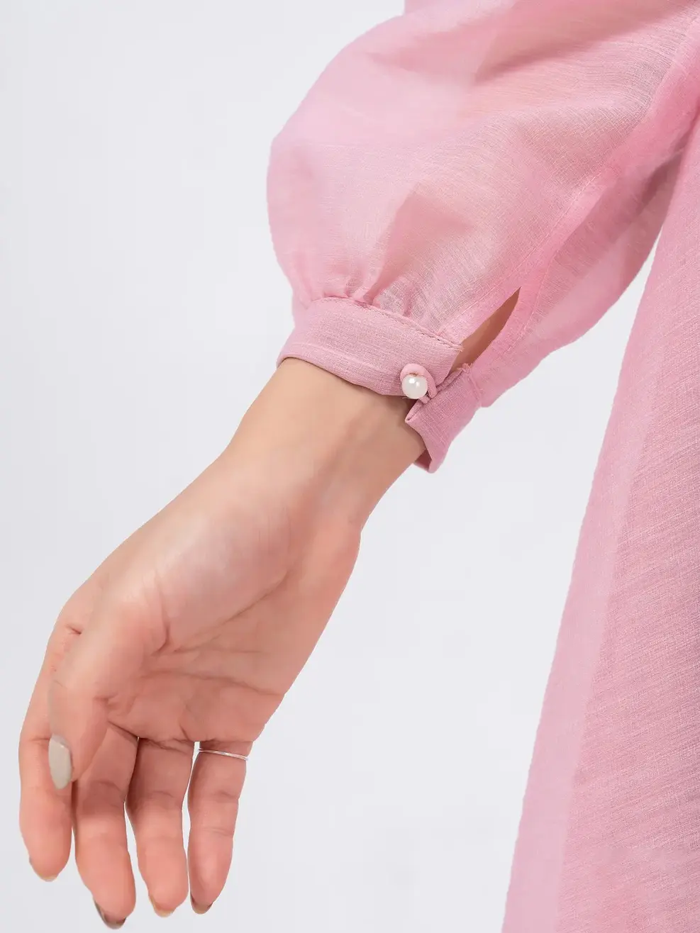 Đầm tơ cổ nơ - Hồng - M